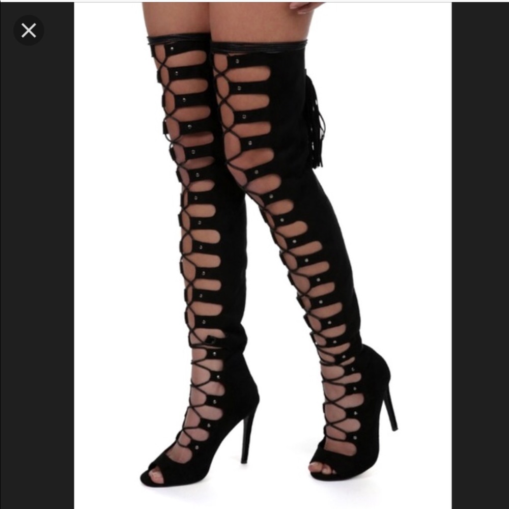 Thigh high lace up heels!
